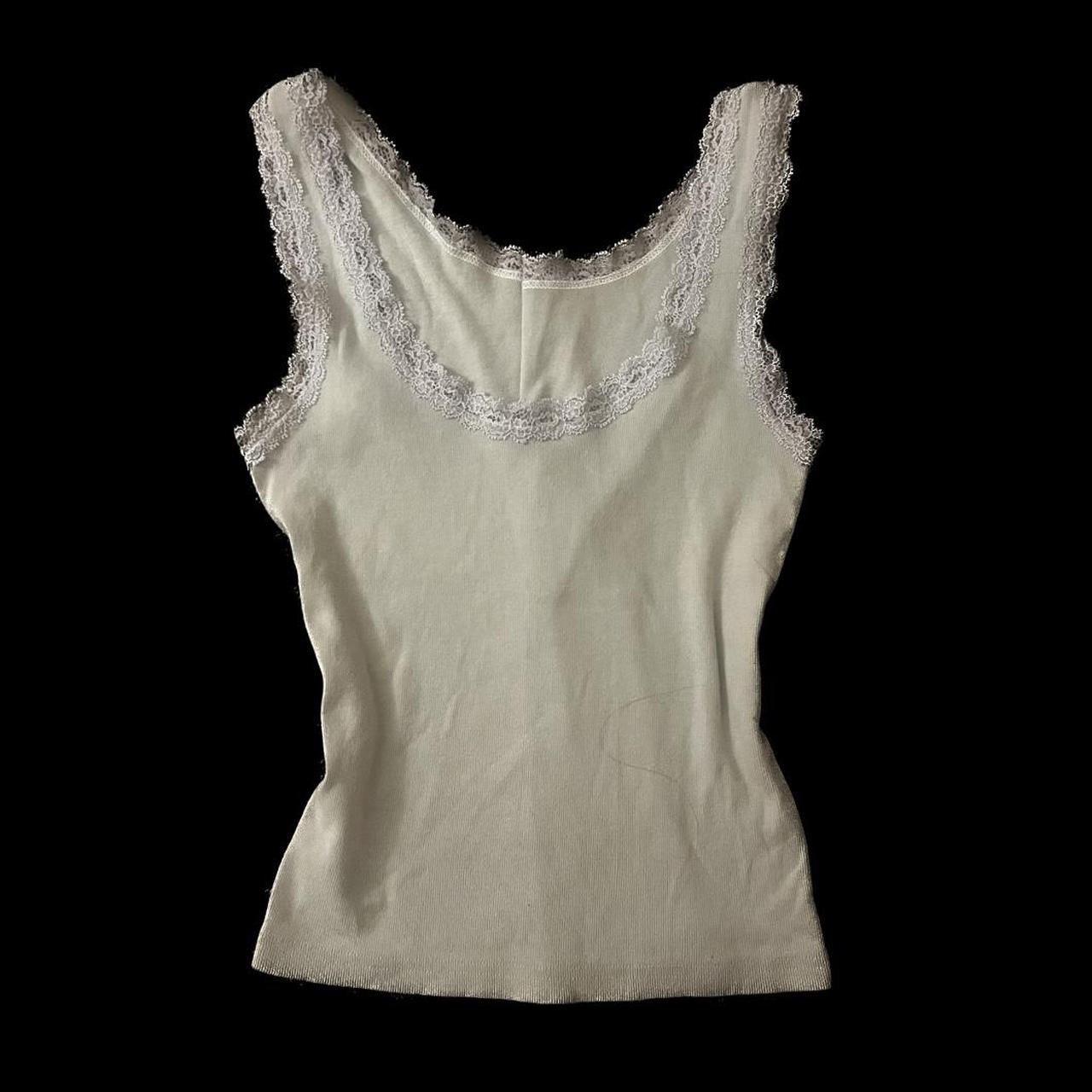 brandy sage green lace trim top used but in really... Depop