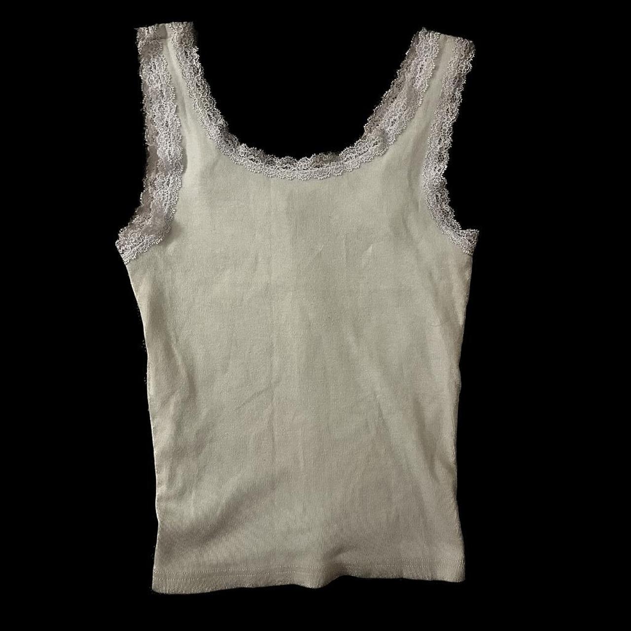 brandy sage green lace trim top used but in really... Depop