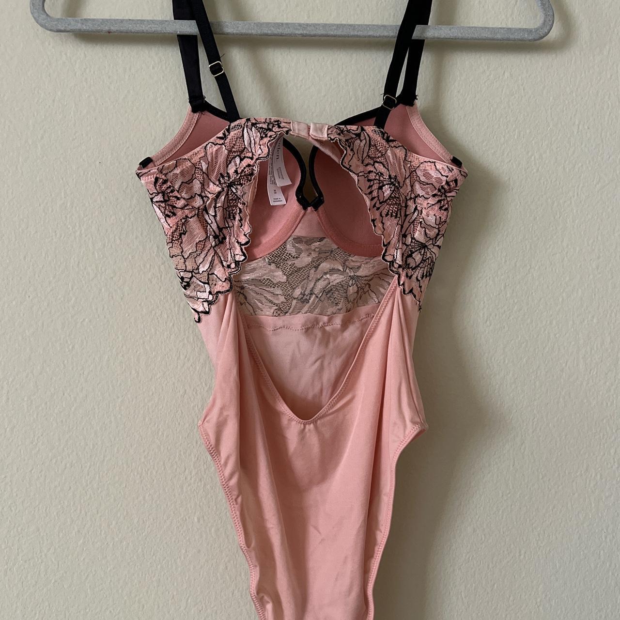 lingerie lace bodysuit - pink + black, size xs - Depop