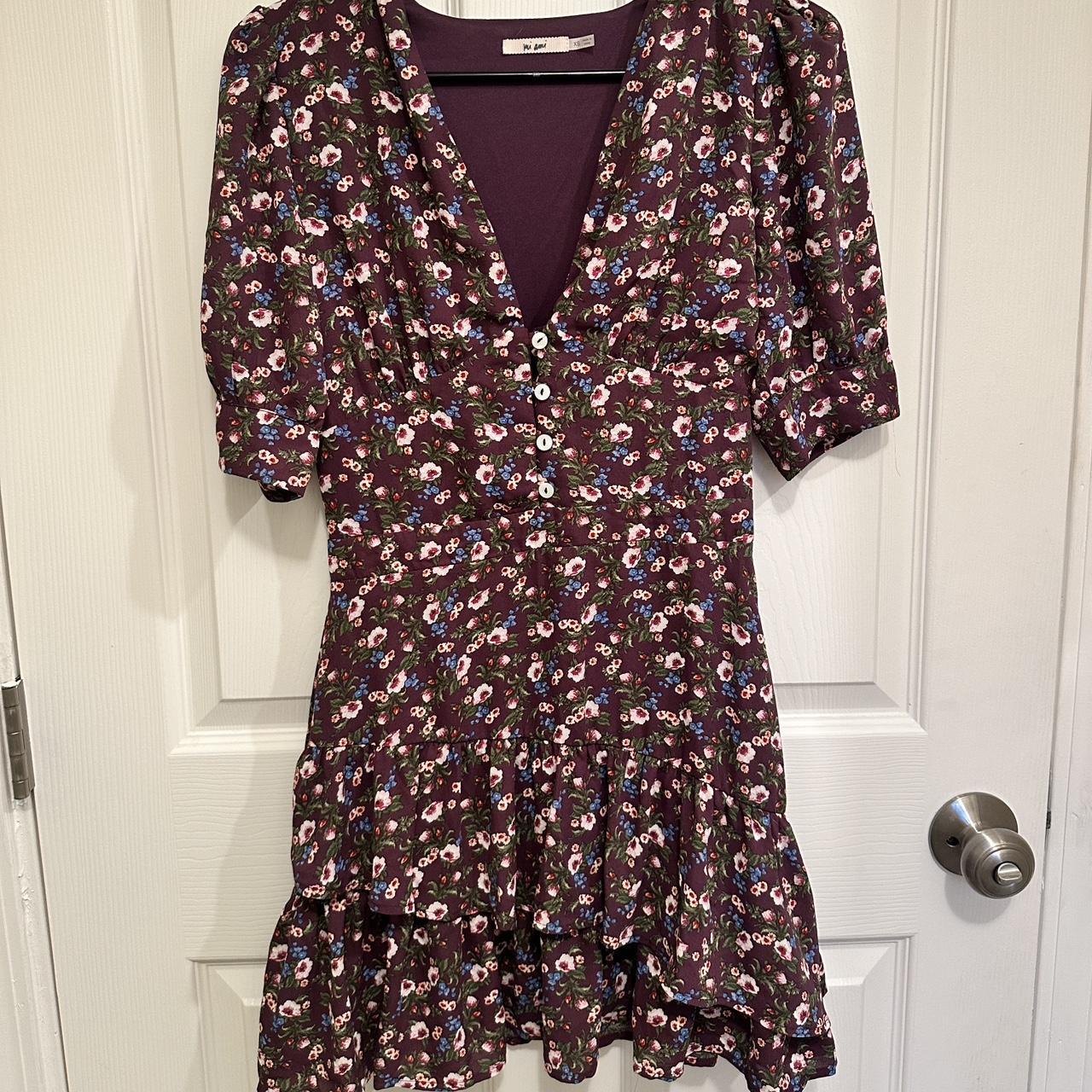 purple floral dress, very flattering! only worn once... - Depop