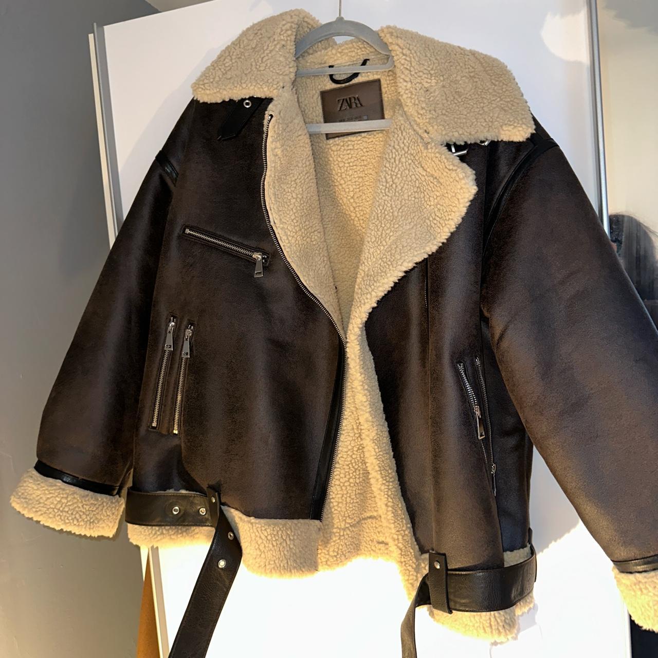 OPEN TO OFFERS Zara borg leather biker jacket Worn... - Depop