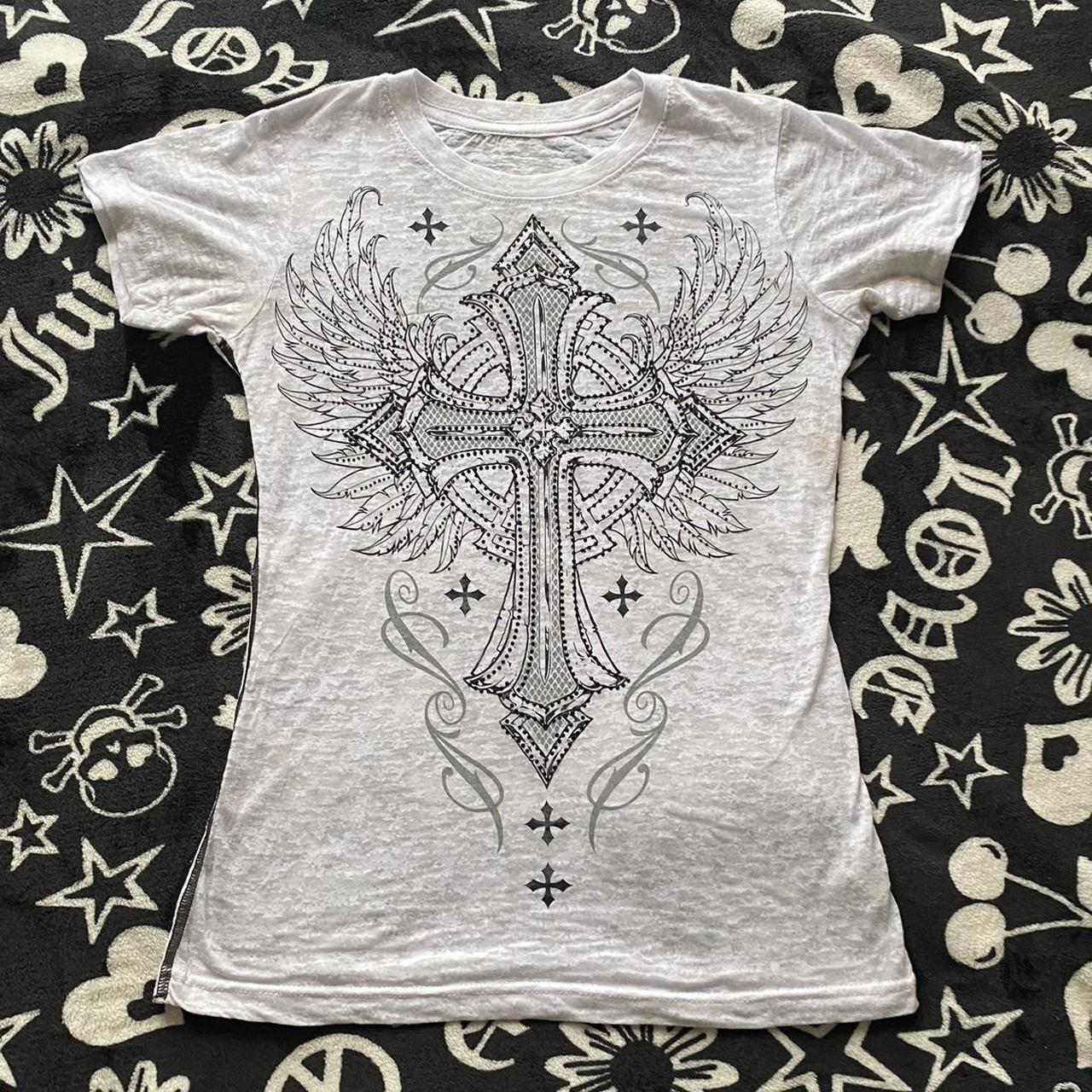 White affliction shirt with design on both sides • I... - Depop