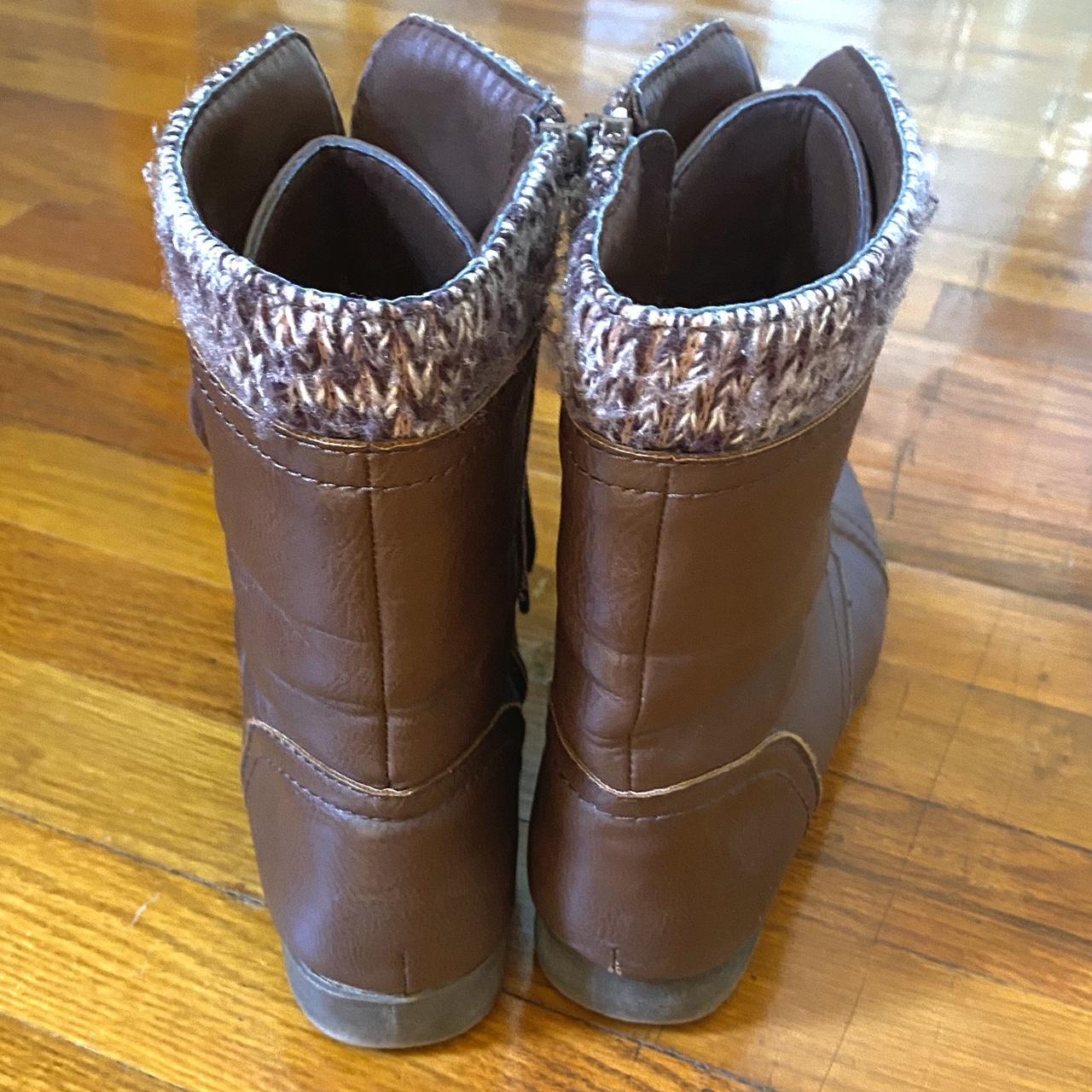 Jeliana Brown Leather Boots Size 7M Round toe,... - Depop