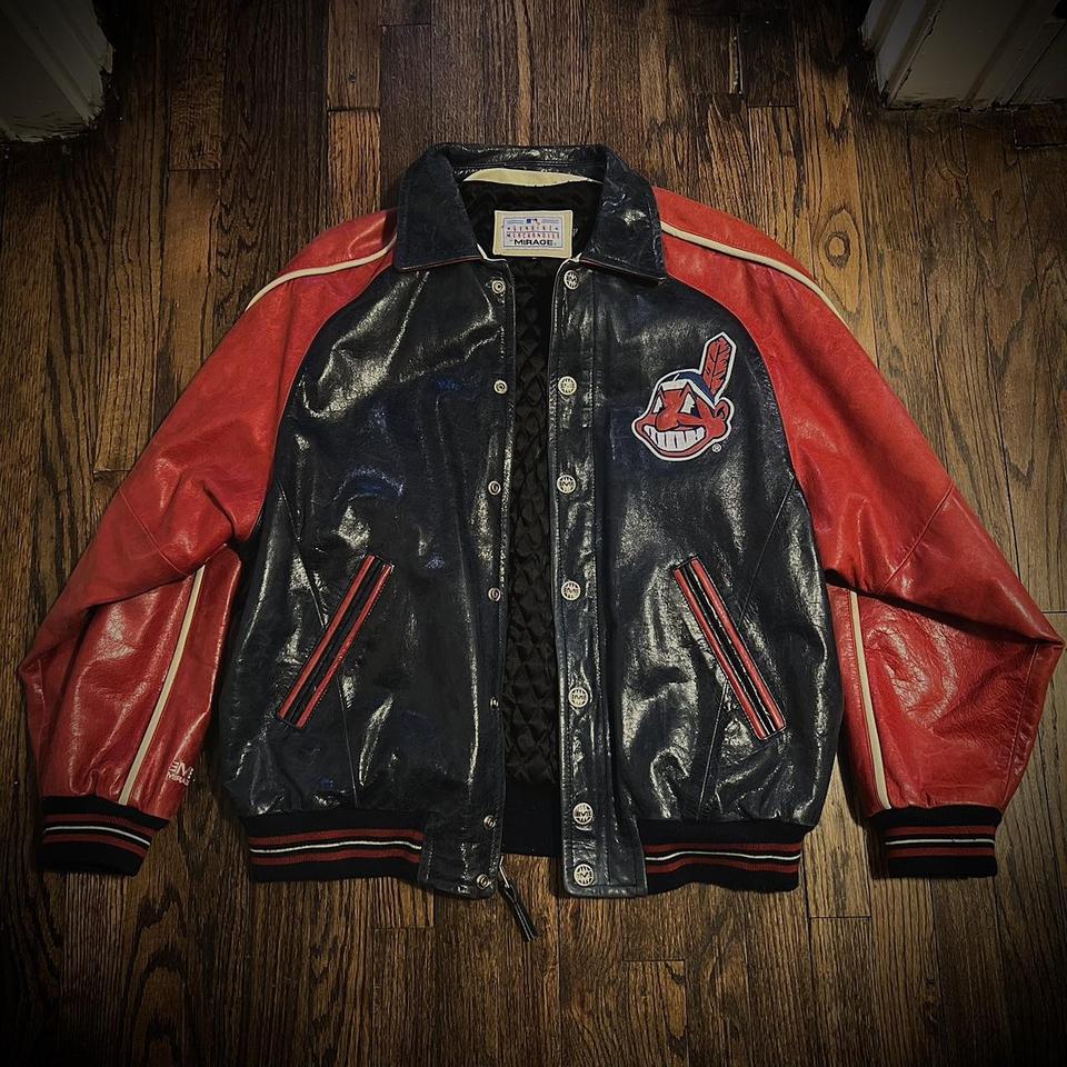 Vintage 90s Cleveland Indians Mirage Leather... - Depop