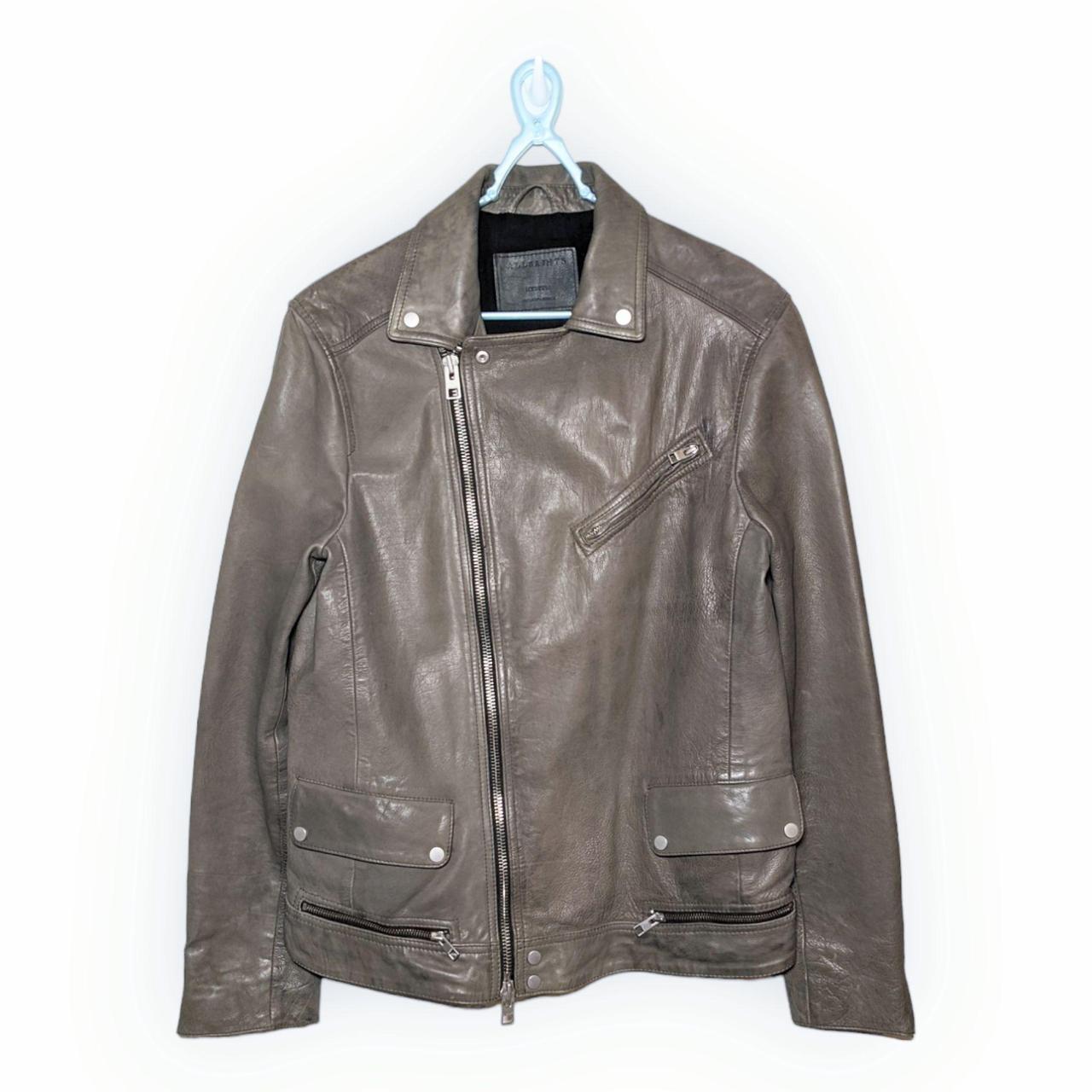 All Saints Akira Men's Grey/Brown Biker Depop