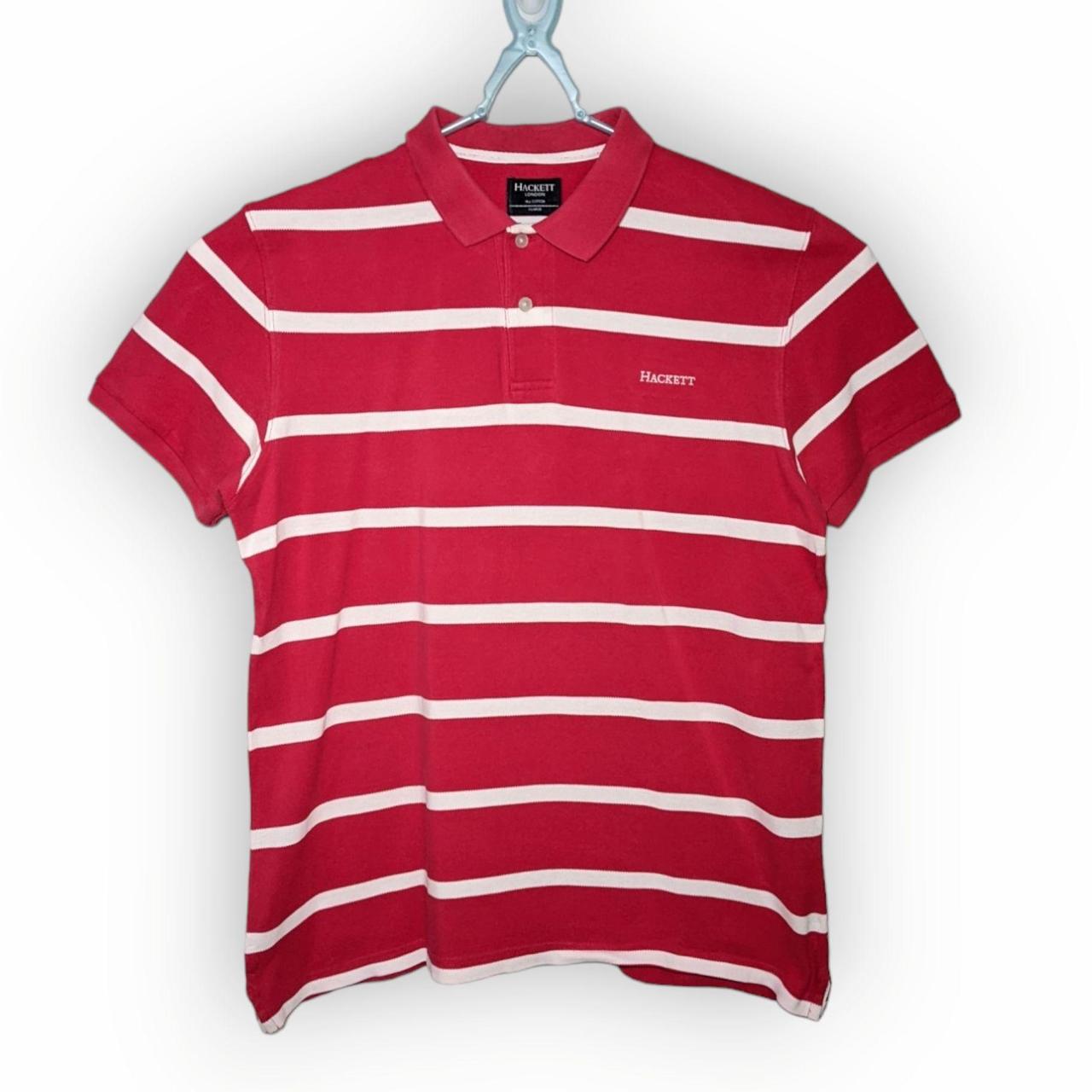 Hackett Men s Red and White Stripe Polo Shirt