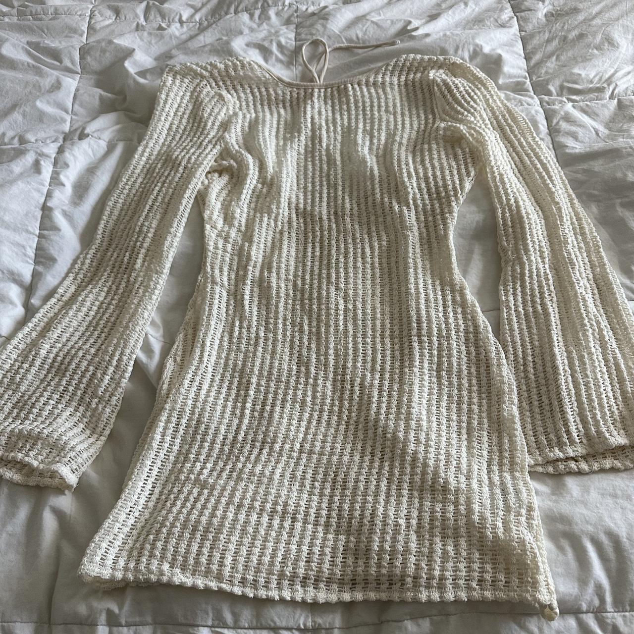 cream knit sweater dress with tie back stretchy and Depop