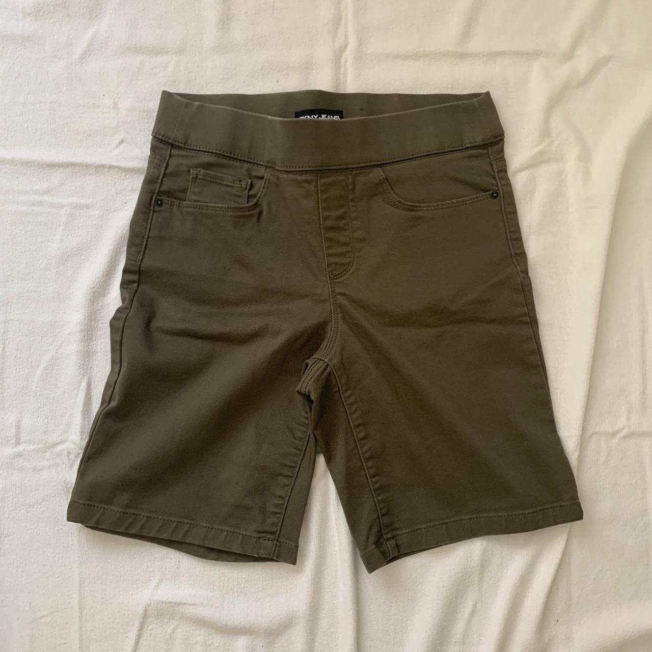 DKNY olive green jorts size small with stretchy... - Depop