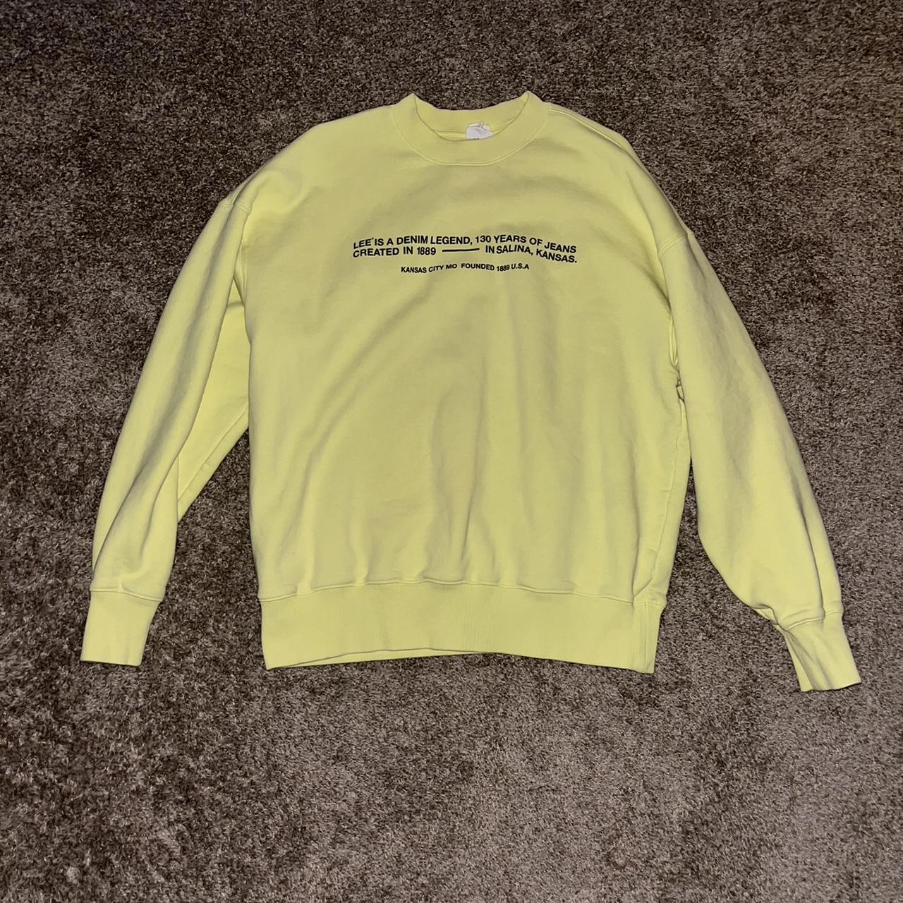 Lee H&M Neon Yellow Men's Medium Sweatshirt Has... - Depop