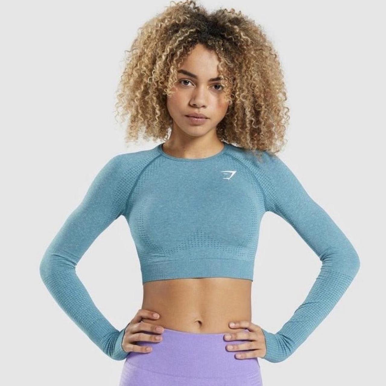 Gymshark Blue Vital Seamless Sleeve Crop S - bought... - Depop