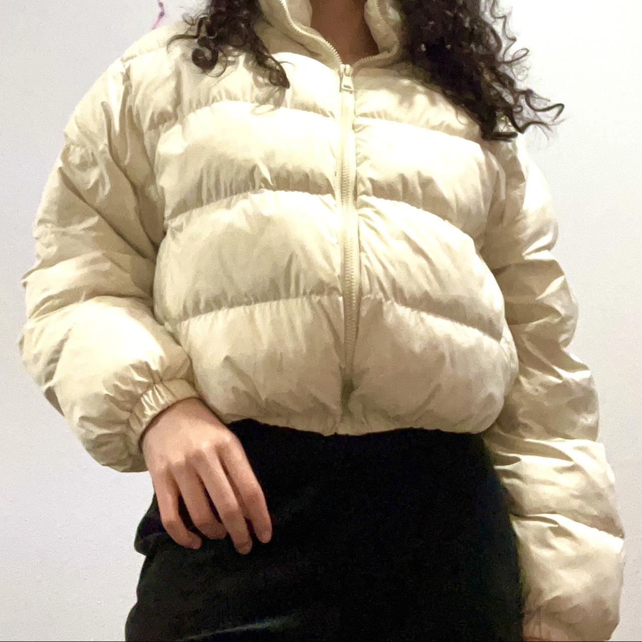 Cute cropped cream puffer jacket! In great condition... - Depop