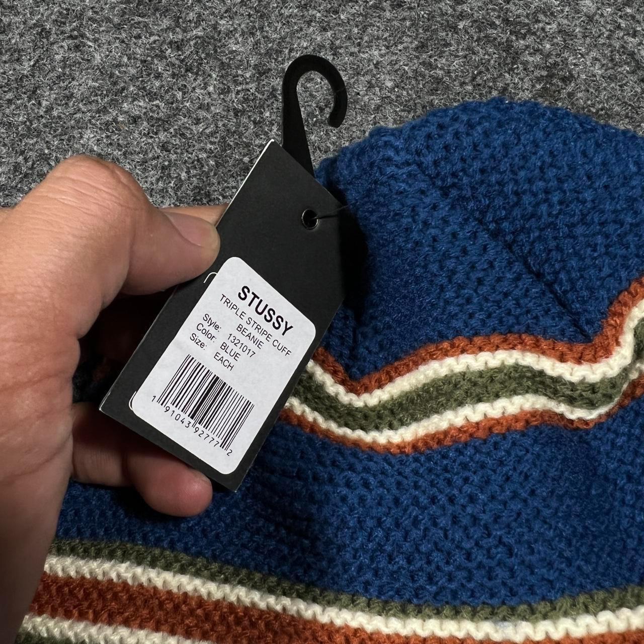 RARE STUSSY KNIT TRIPLE STRIPE BEANIE HAT BIG... - Depop