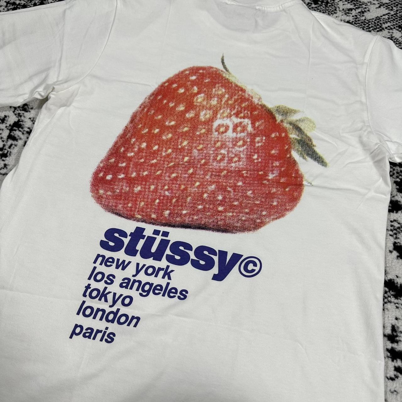 STUSSY STRAWBERRY TEE -WHITE-, In stock for size