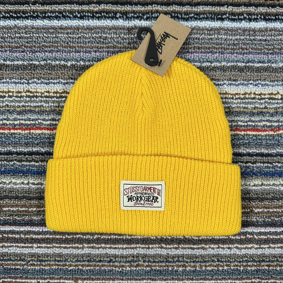 STUSSY WORKGEAR WAFFLE CUFF BEANIE YELLOW HARD TO... - Depop