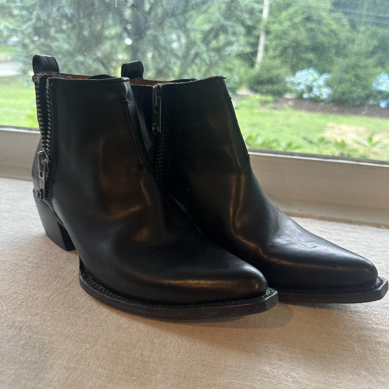 FRYE black leather ankle boots with zippers . Depop