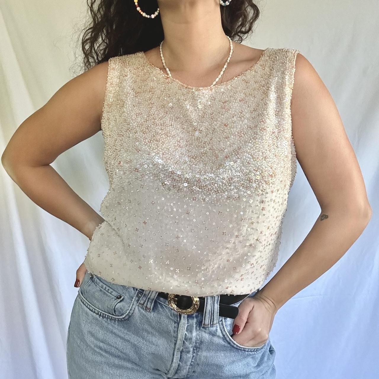 Vintage deadstock beaded blush top. 100% silk, by... - Depop