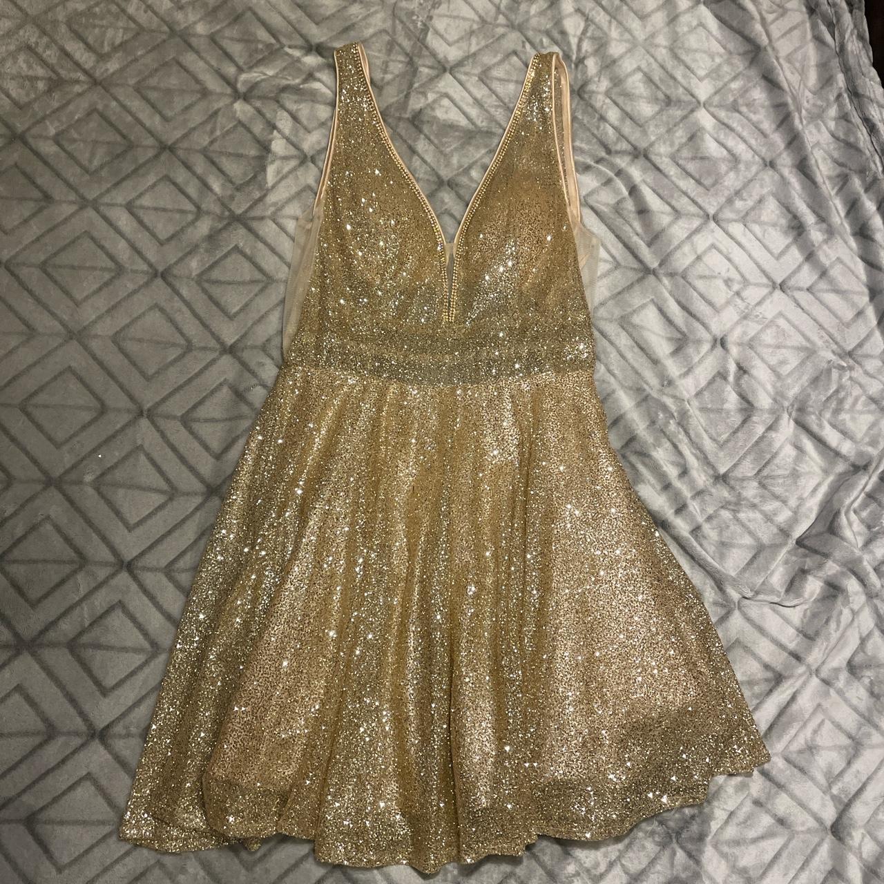 Gold shiny skater dress!! Cute night out dress! Eye... - Depop