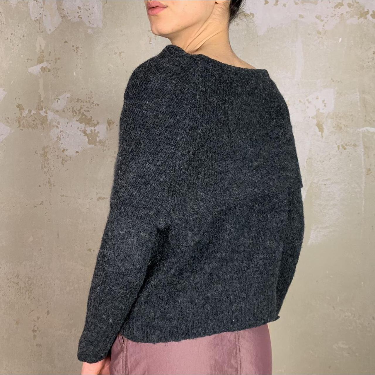 Dark grey knit sweater. Wide neckline and shoulder... - Depop