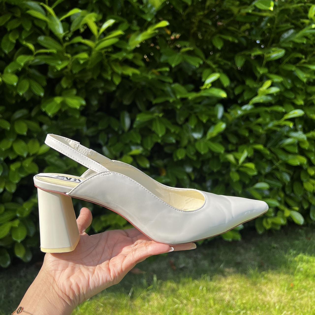 Zara cream/ off-white trapeze heel slingback