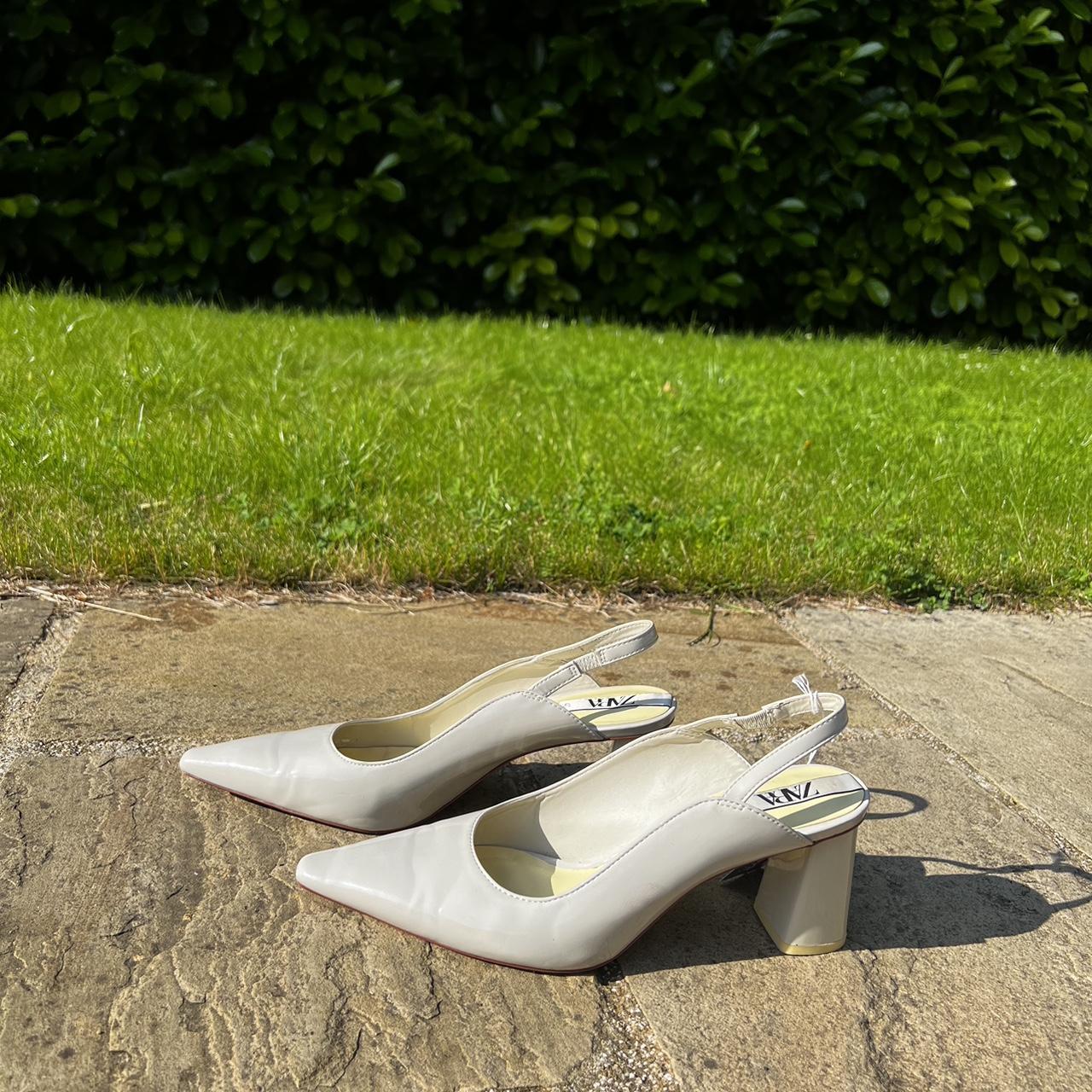 Zara cream/ off-white trapeze heel slingback