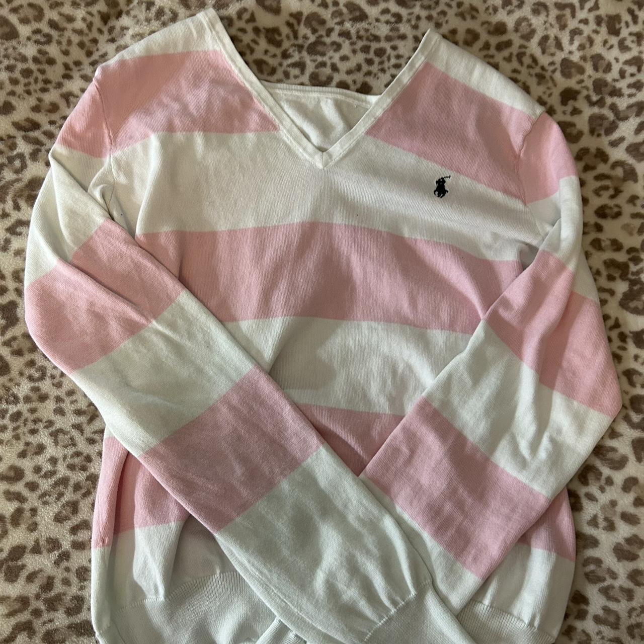 Ralph Lauren Striped Sweater Super Cutesy 🤍🩷🤍 Small Depop