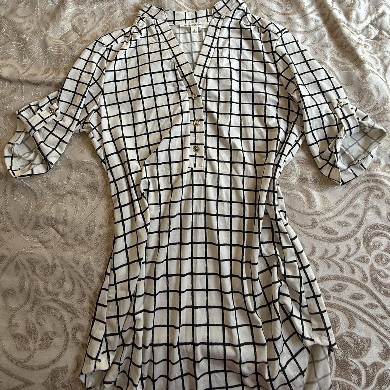 Perception Concept white and black checkered blouse... | Depop