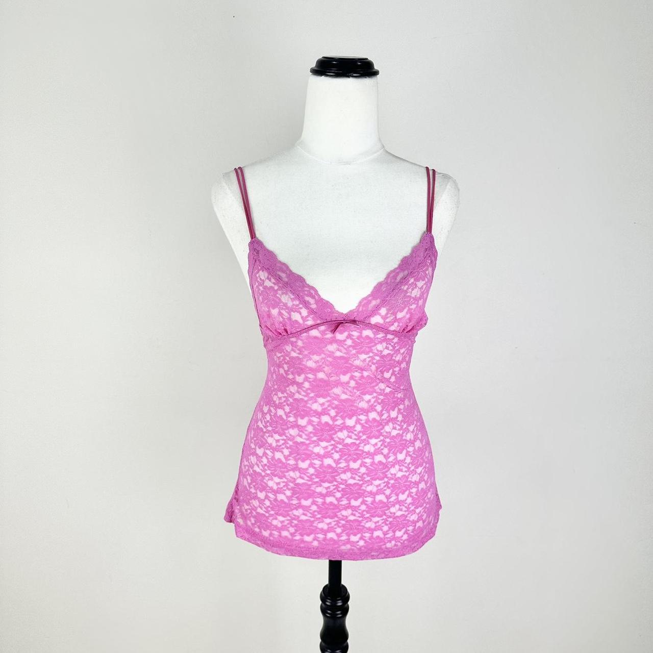 CUTE VINTAGE LE SENZA LACE SHEER HOT PINK CAMI TOP /... - Depop