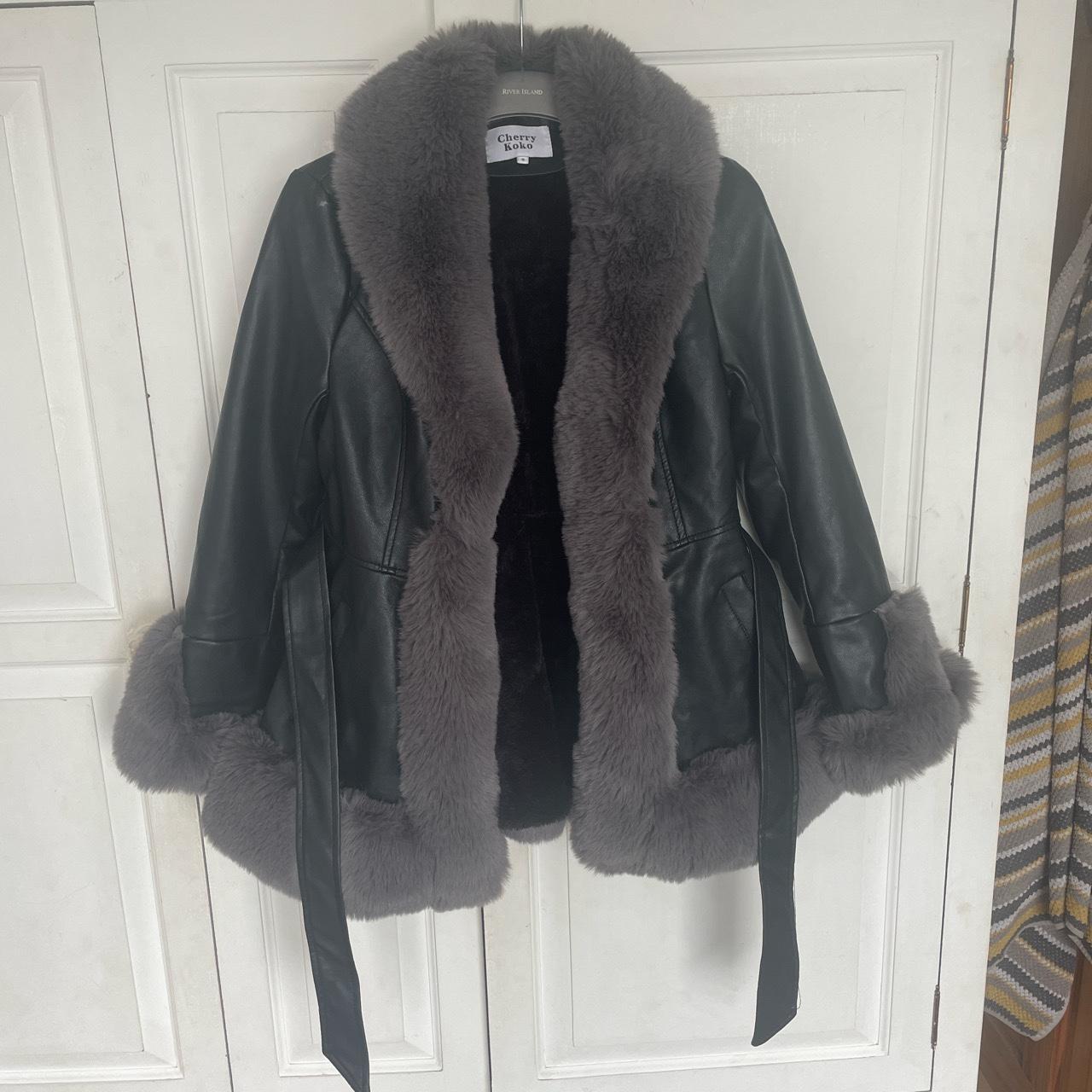 Faux fur jacket never worn Very soft in black and grey - Depop