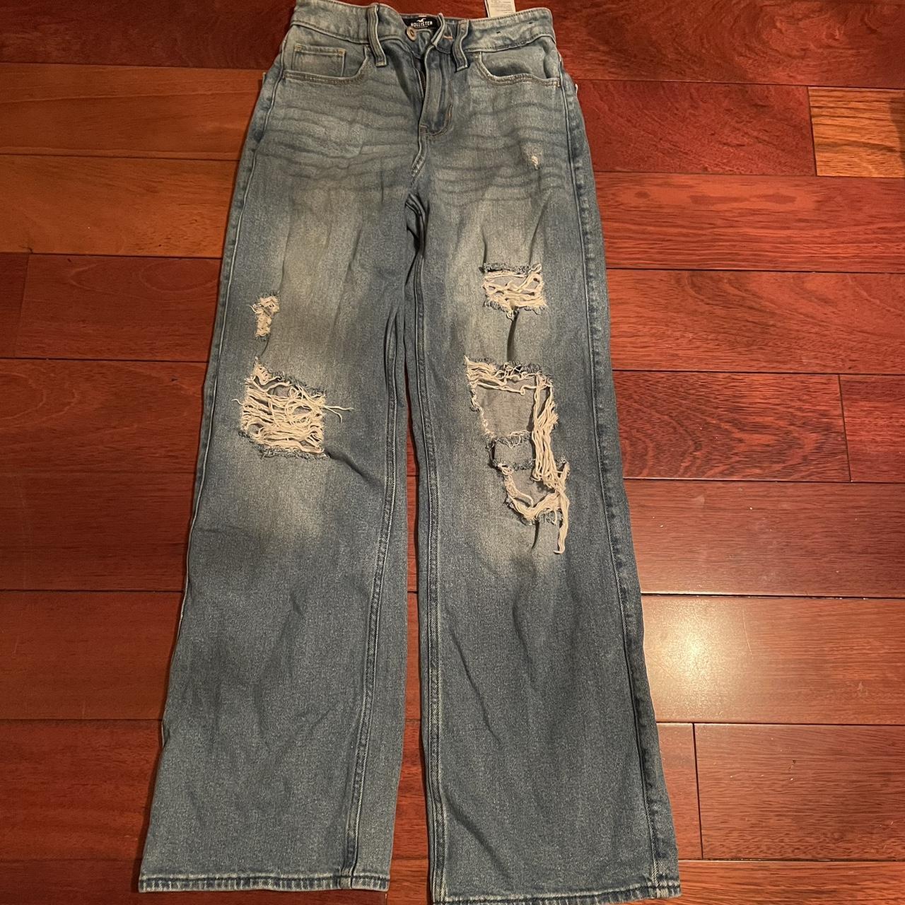 Hollister high rise baggy jeans with rips. Size 00,... - Depop