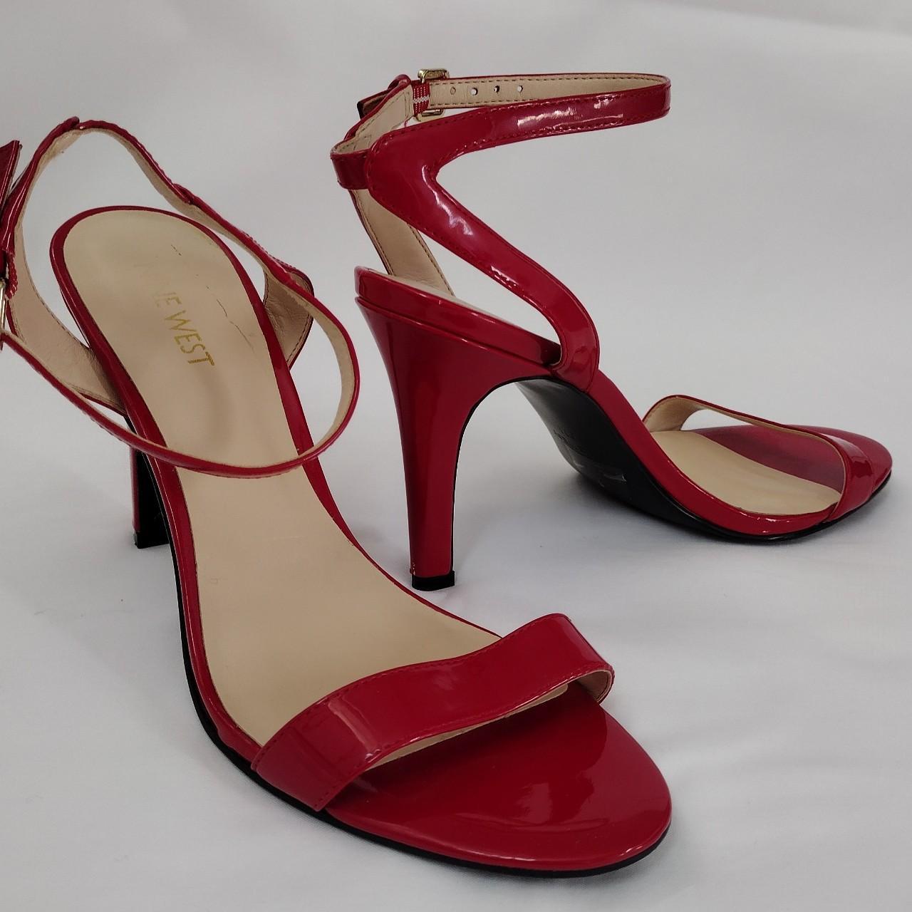 Deep red patent ankle strap Nine West sandals. Worn... - Depop