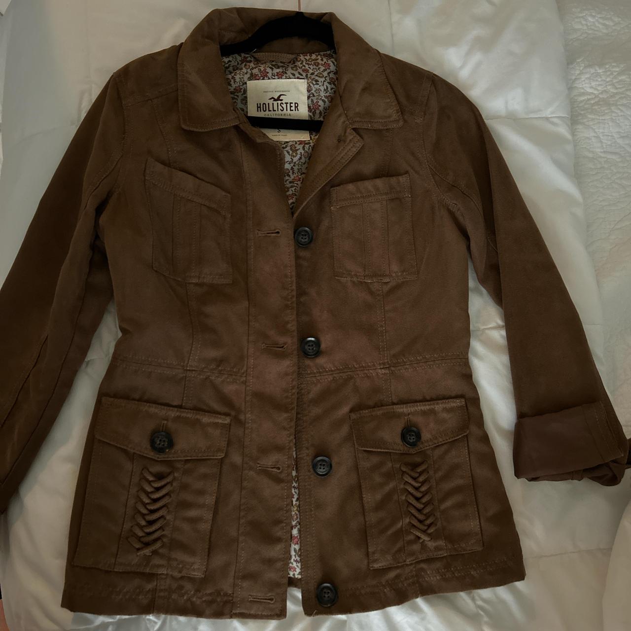 Hollister jacket, size S, brown suede-like Depop