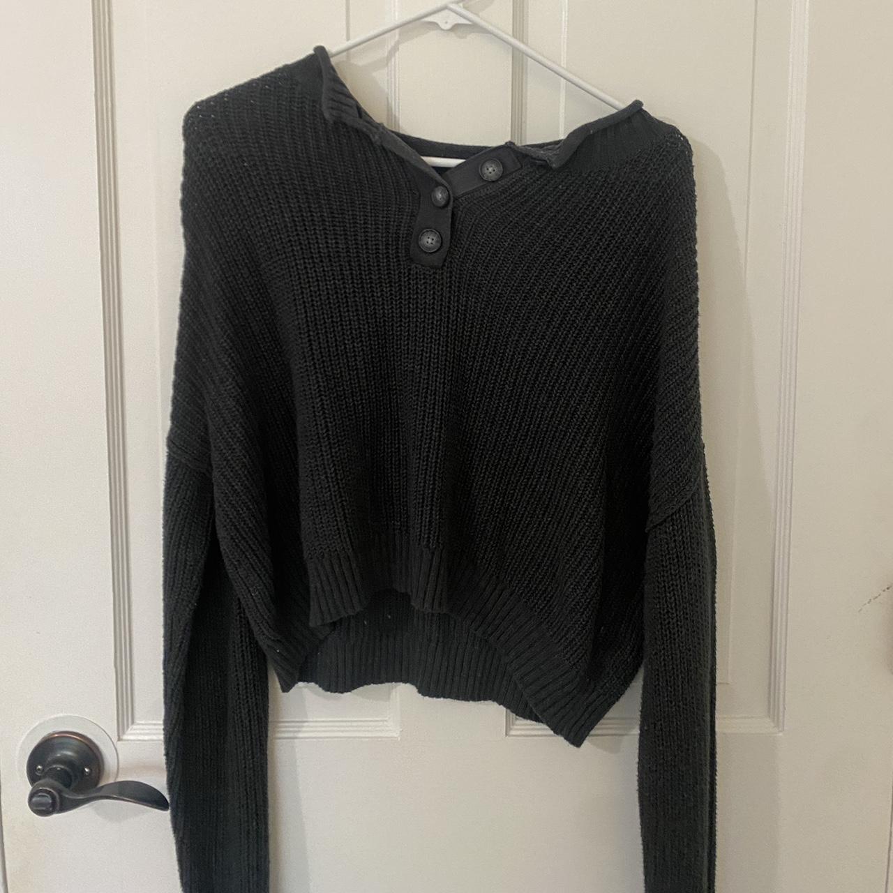 american eagle cropped sweater size S black/dark... - Depop