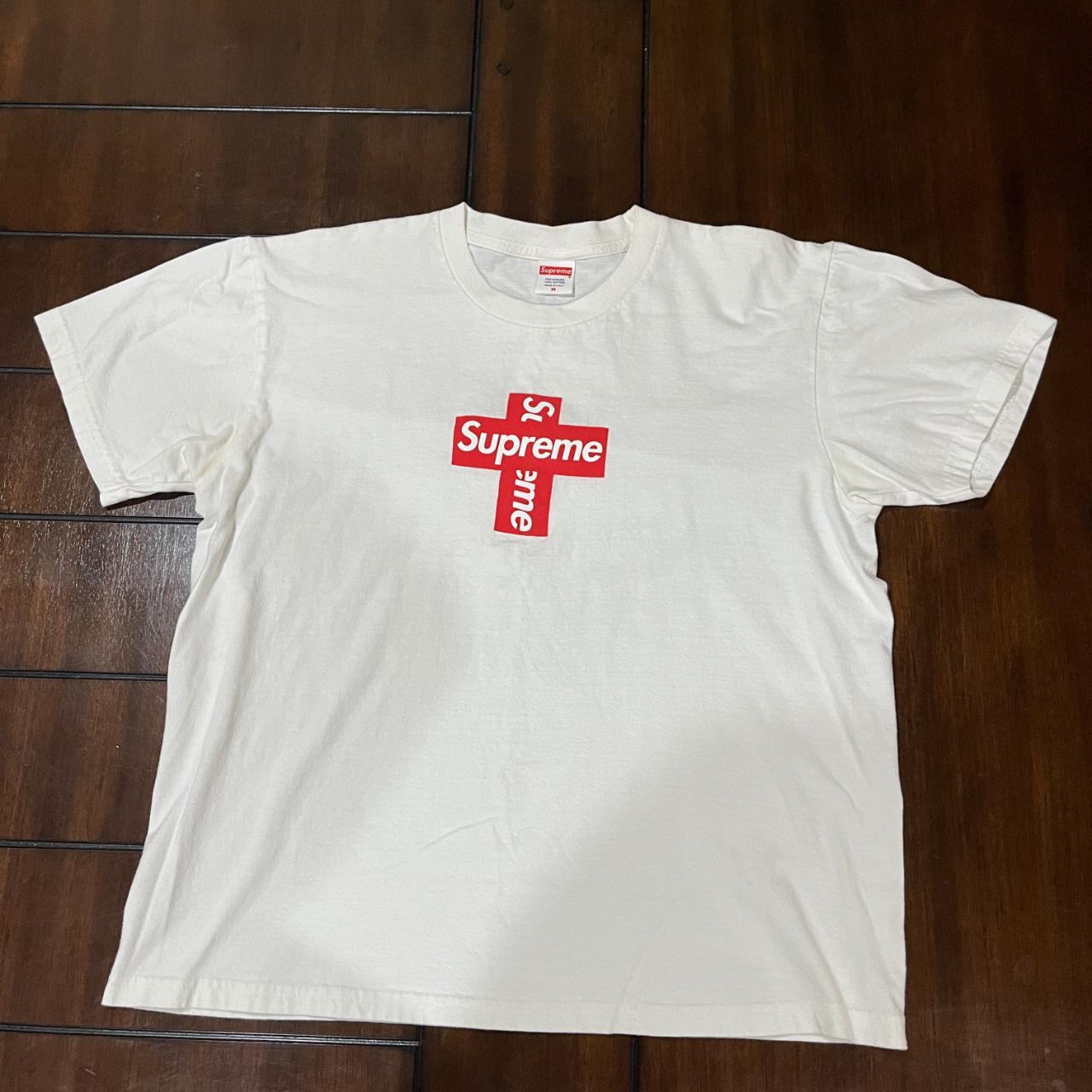 Supreme Cross Box Logo Tee T shirt White Red Size... - Depop