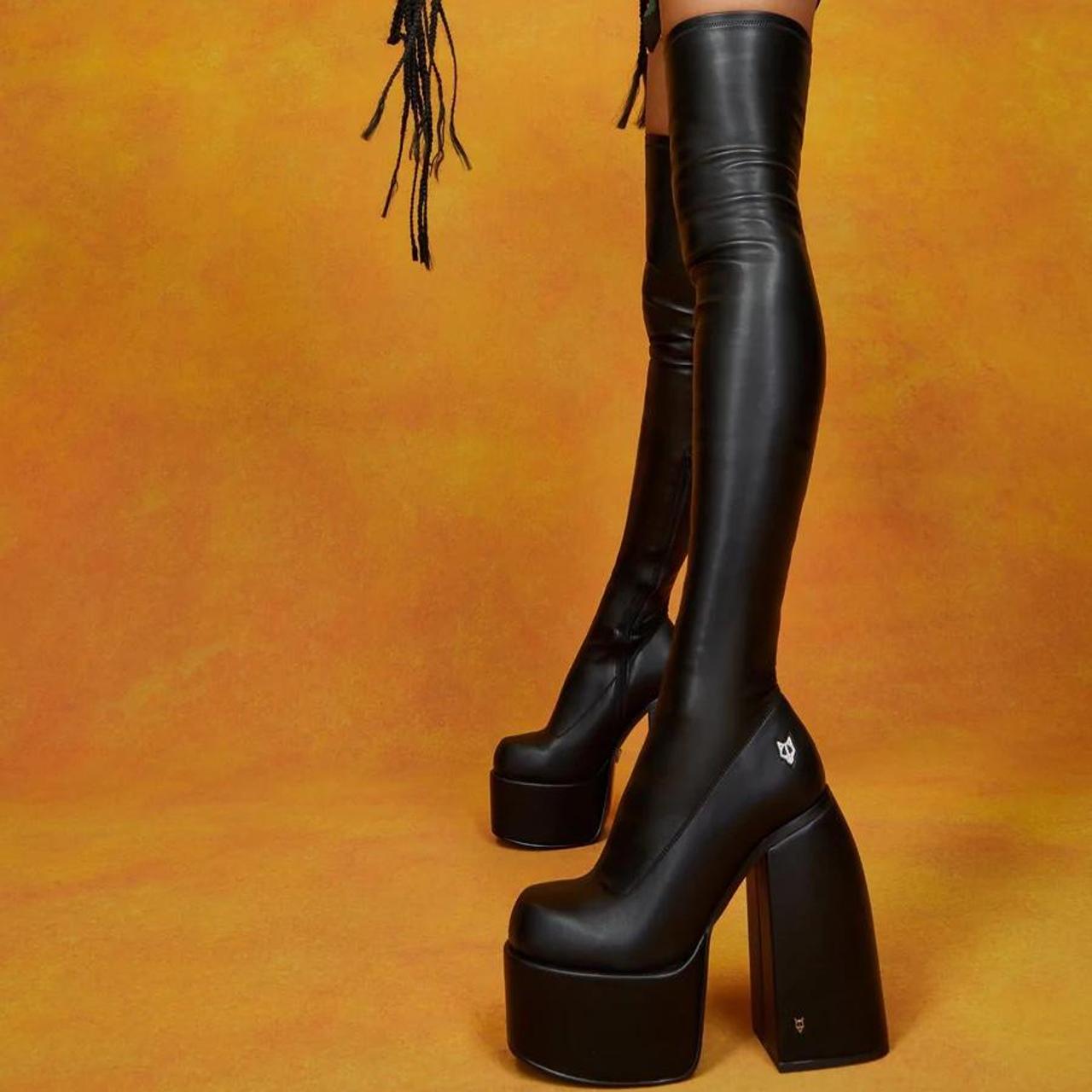 Authentic Naked Wolfe Thigh High black boots Worn 5... - Depop