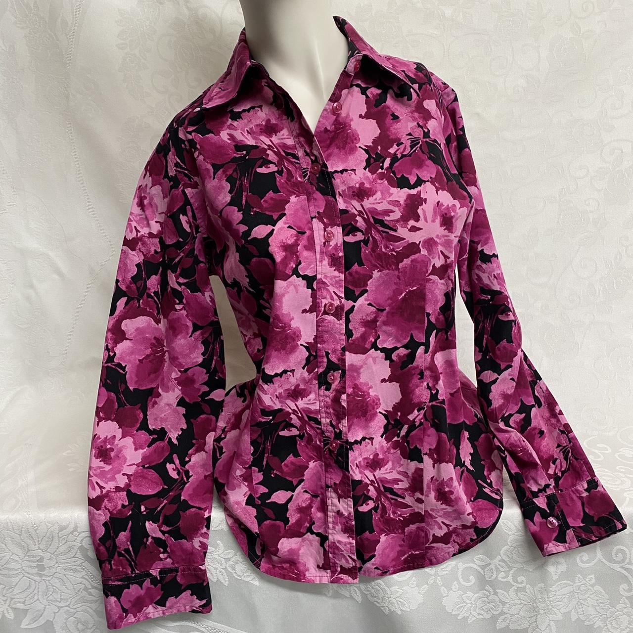 Floral print cotton long sleeve button up . Size... - Depop