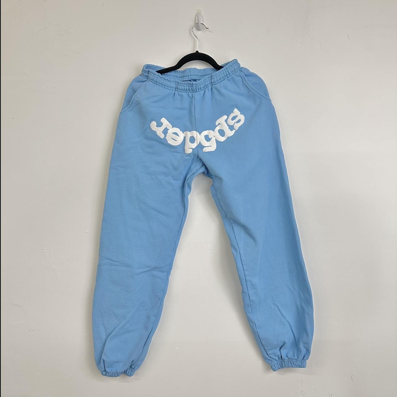 Sp5der SKY BLUE SWEATPANTS - 23OZ HEAVY FLEECE -... - Depop