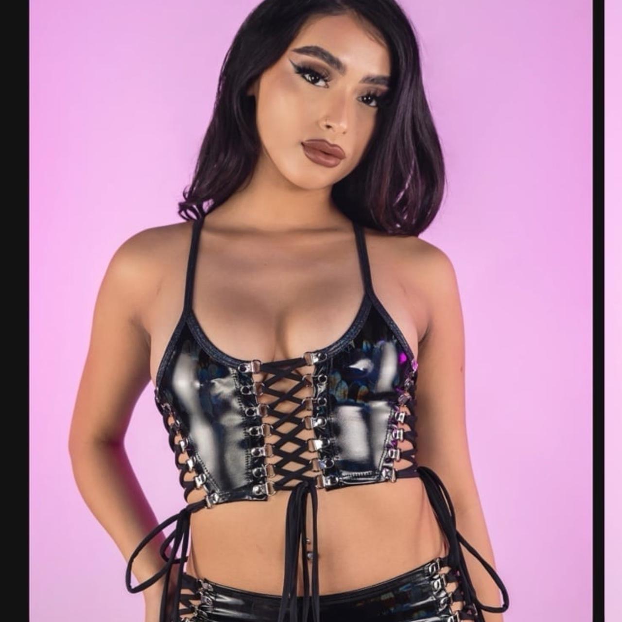 Black lace up corset top with adjustable straps Depop