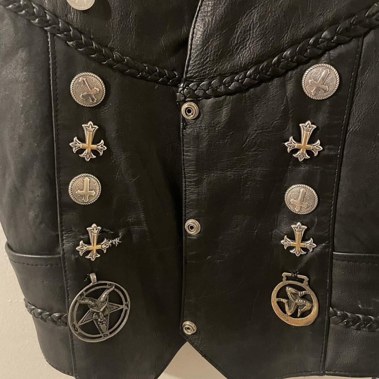 Custom black metal leather vest. Used to wear this... - Depop