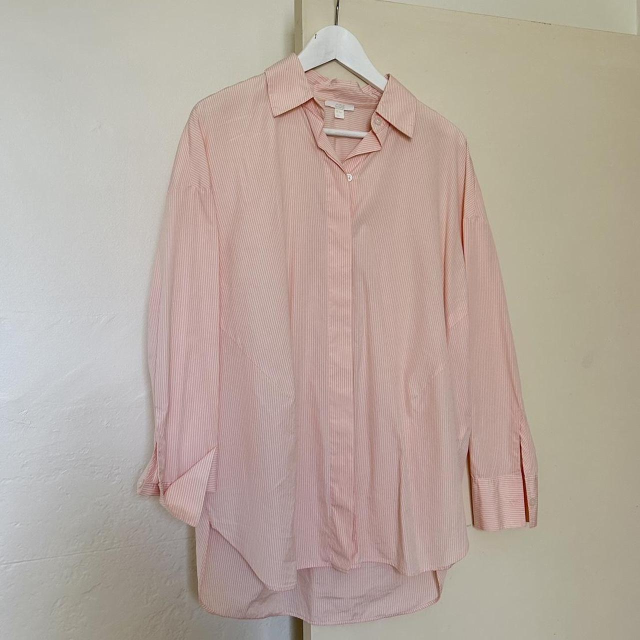 🍇 COS oversized pink and white stripe button up shirt - Depop