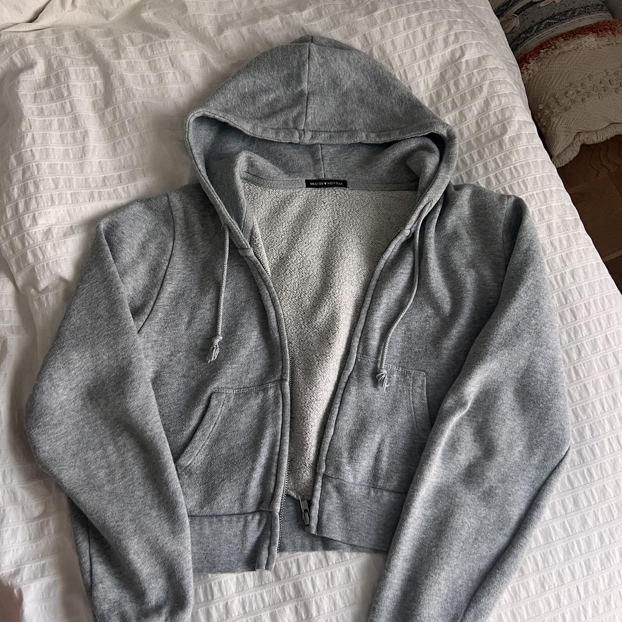 Brandy Melville grey cropped zip up sweater - one - Depop
