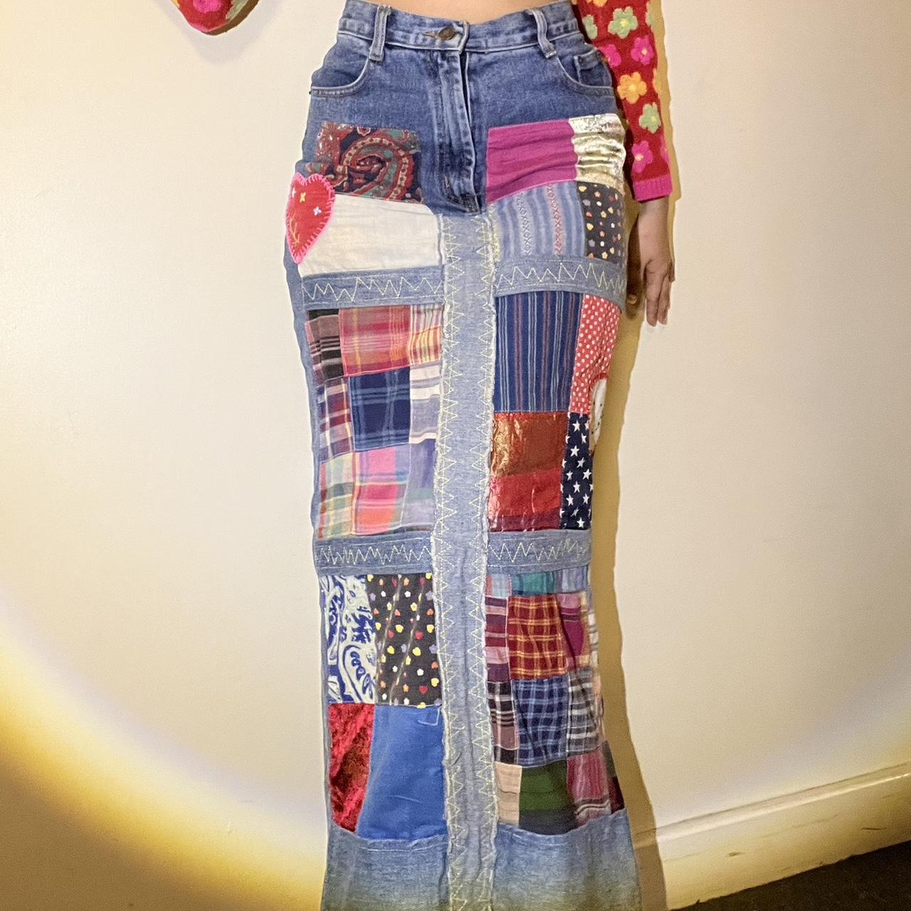 Patchwork up cycled denim skirt Our fav!! Size -... - Depop