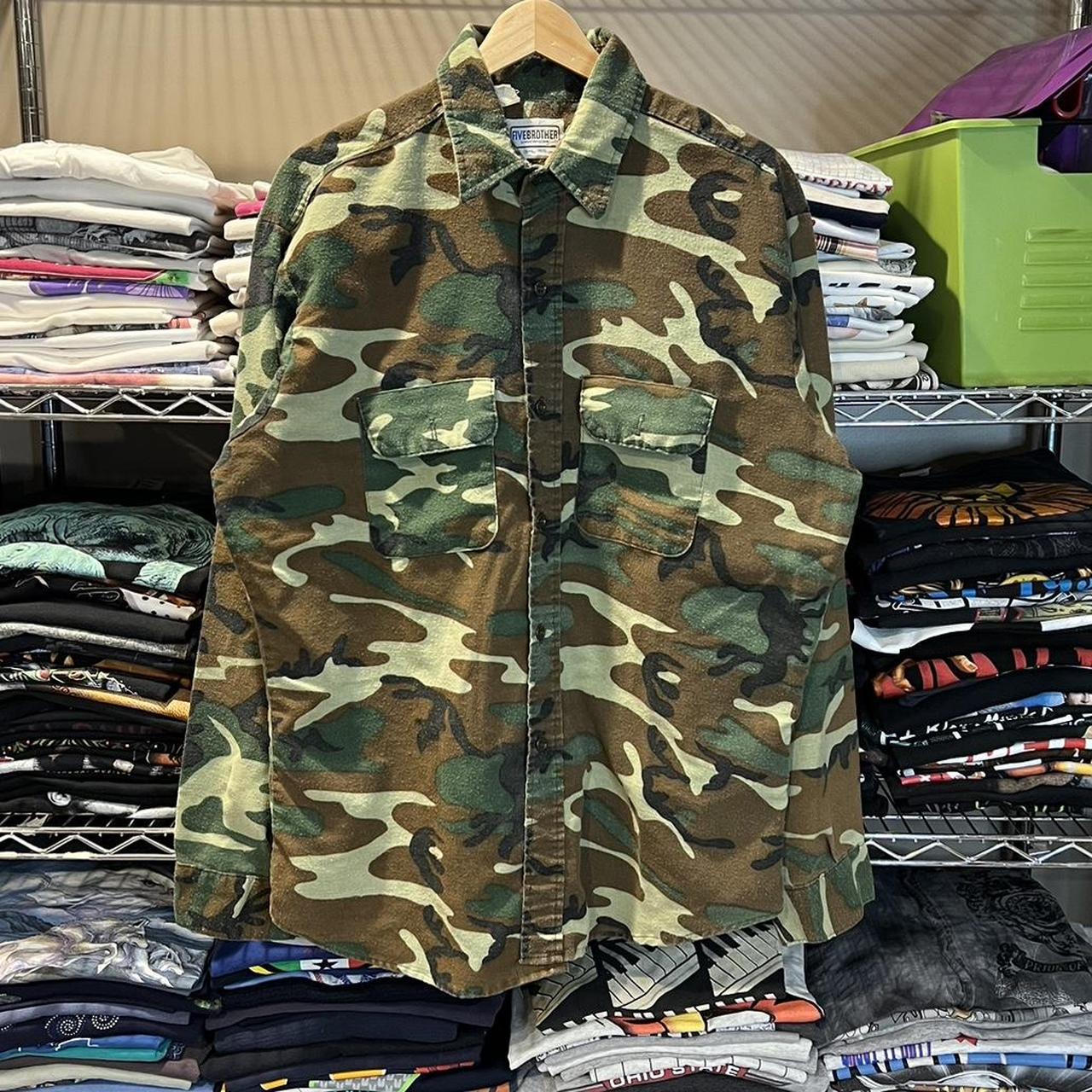 Vintage 70s Five Brother Camo Longsleeve Button Up.... - Depop