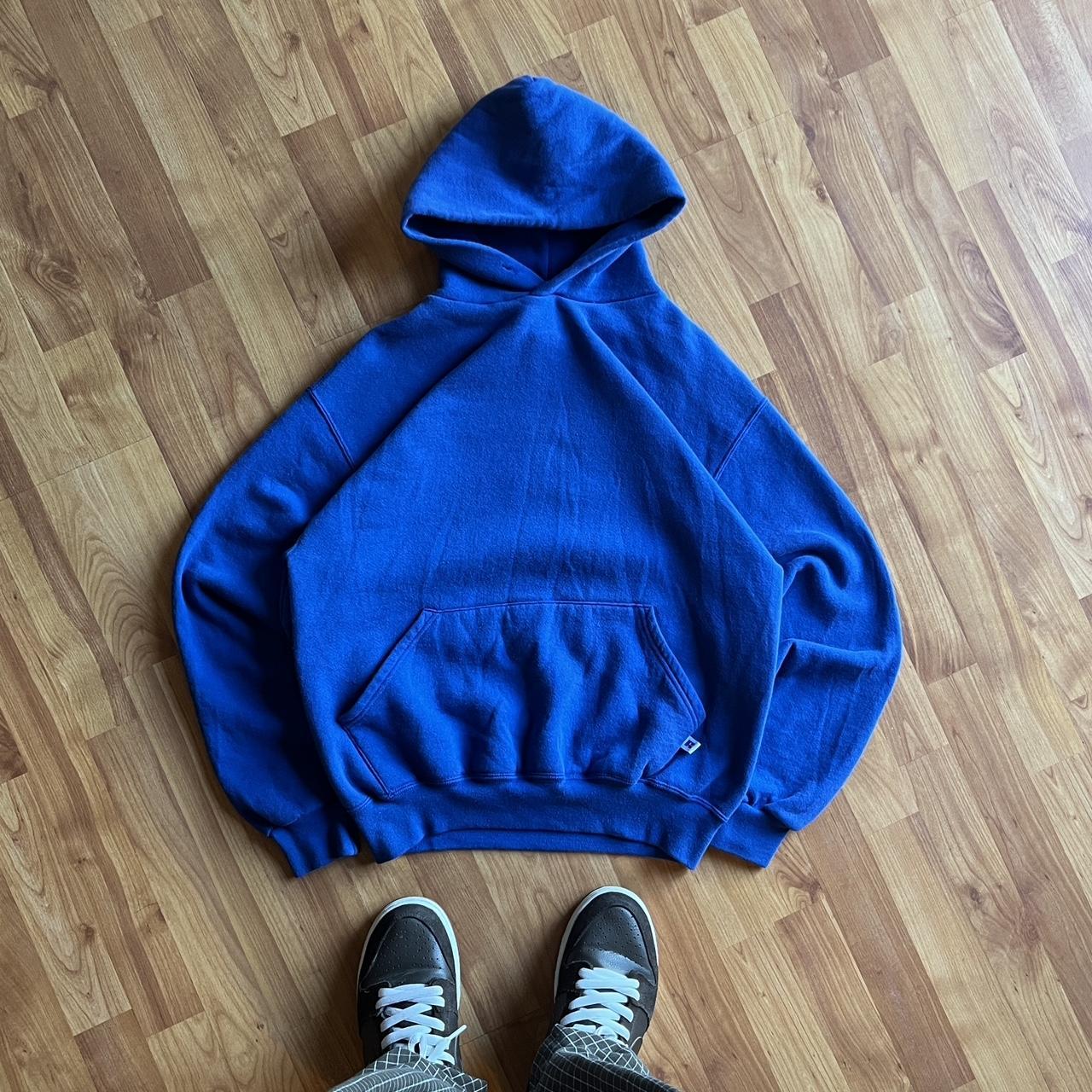Russell Athletic Men's Blue and White Hoodie Depop