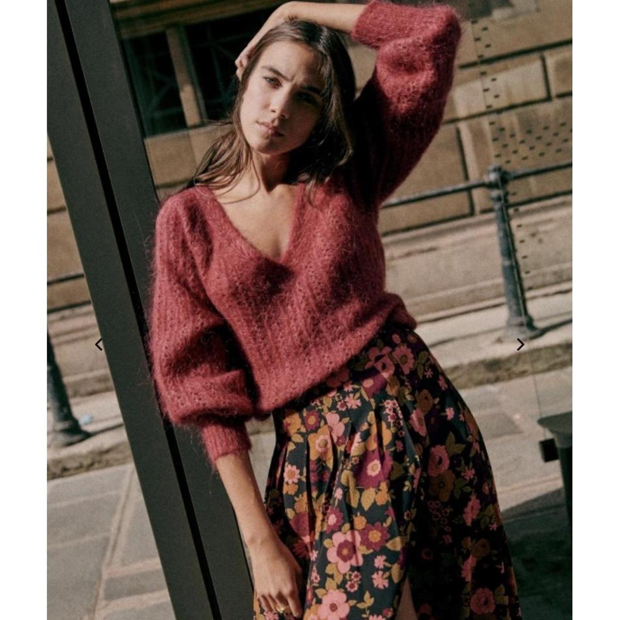Sézane Women's Red and Burgundy Jumper