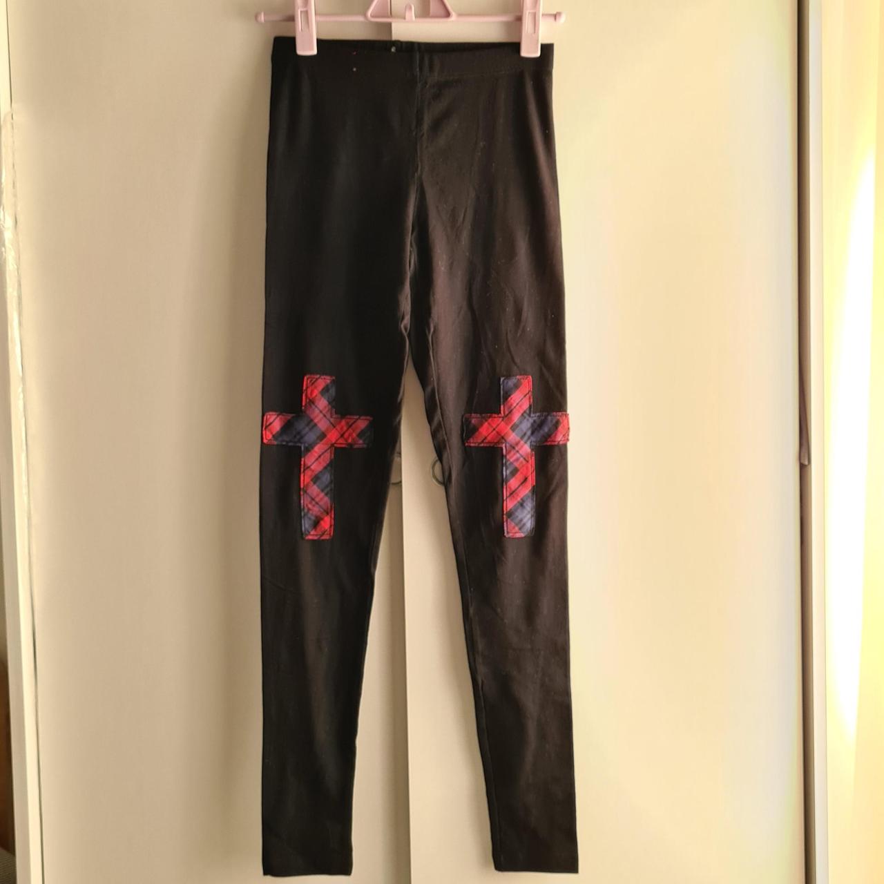 Forever 21 stylish high rise black leggings with red - Depop