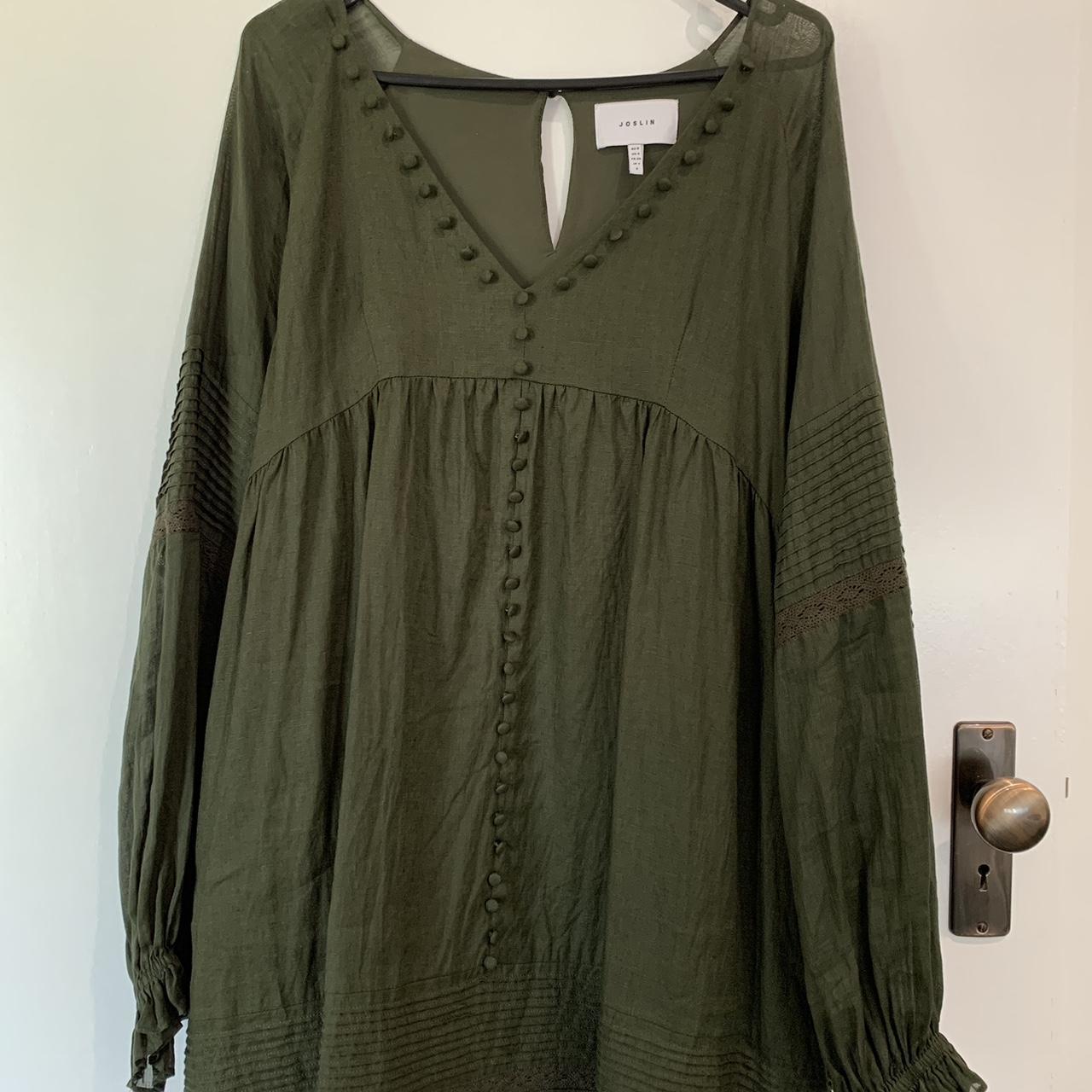 Joslin Green Linen ramie smock dress Worn once for... - Depop