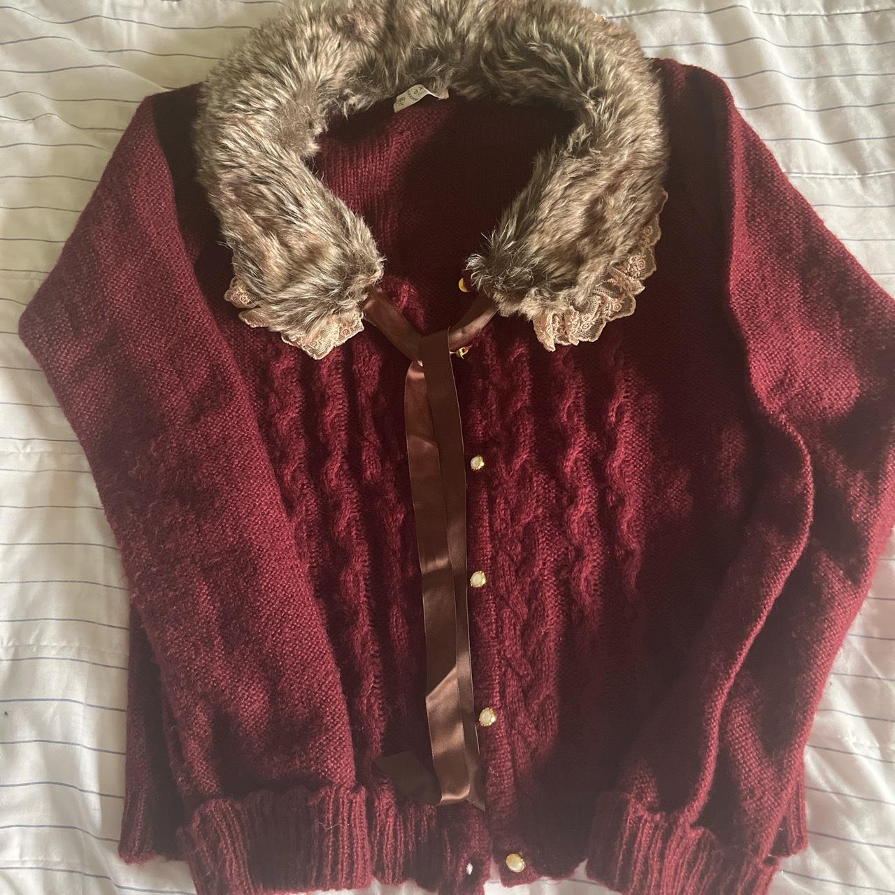 axes femme fur collar cardigan super cute for the... Depop