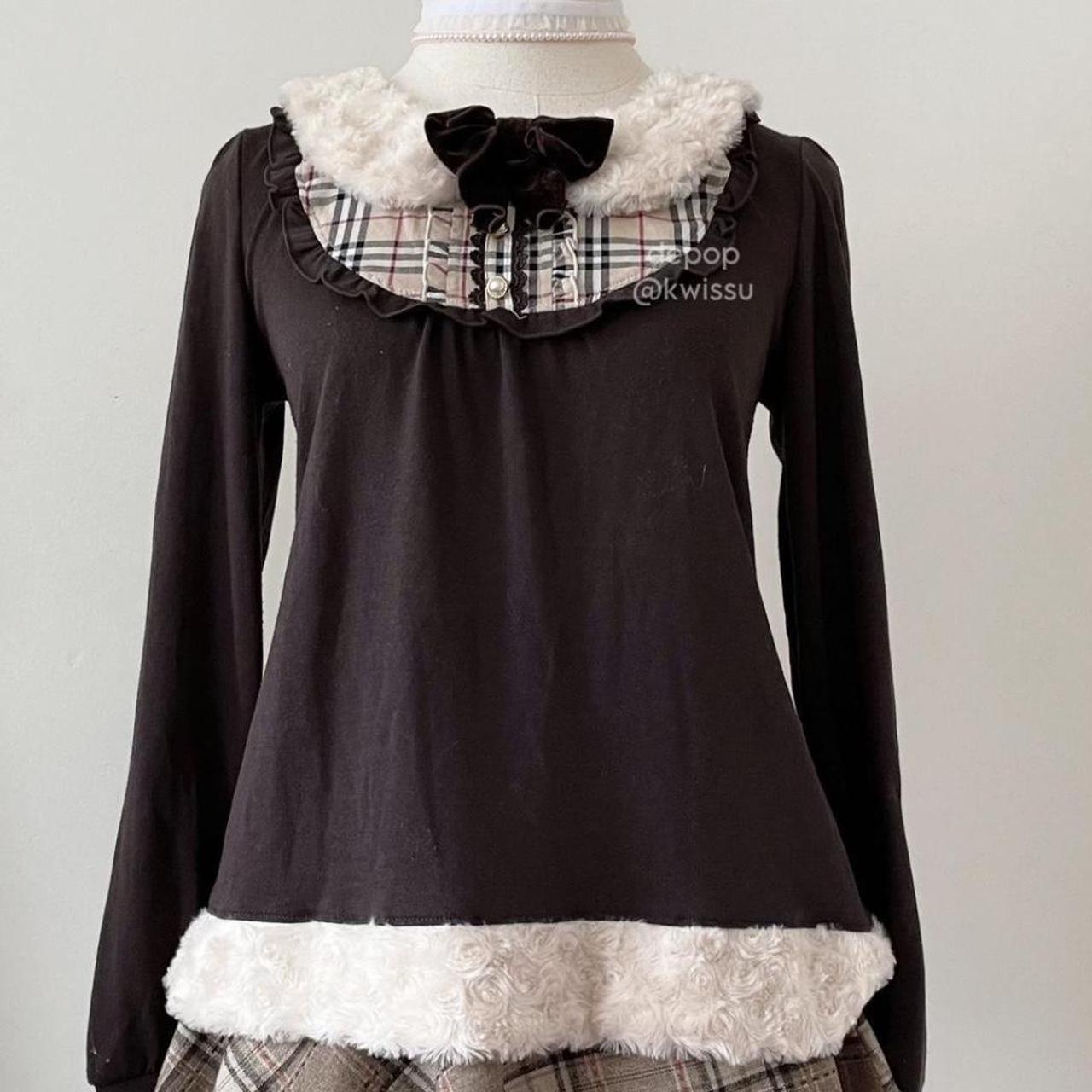 Axes Femme fur trim layered ribbon top repop Dark... Depop