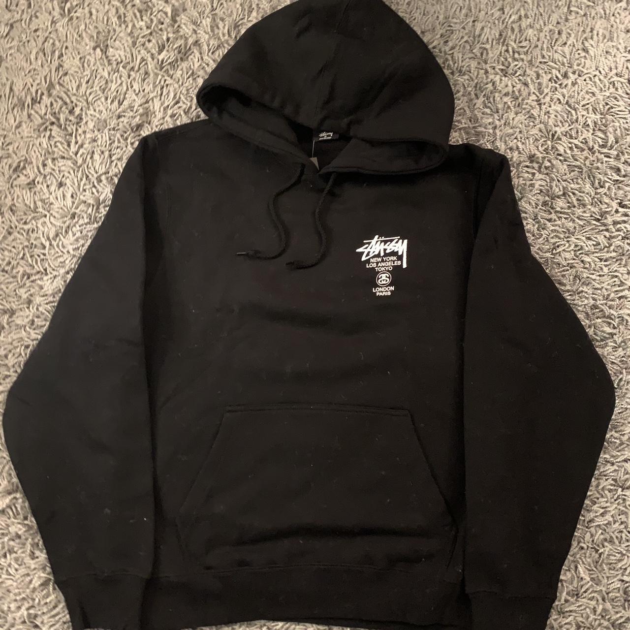 Stüssy Men's White and Black Hoodie | Depop