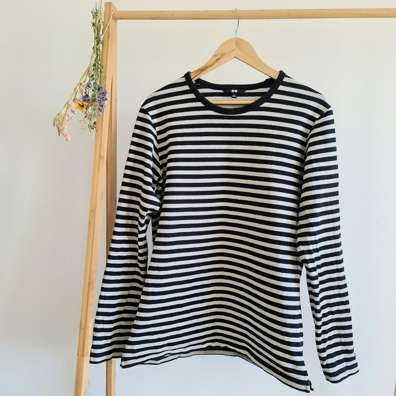 Uniqlo striped long sleeve top, longline Size L,... - Depop